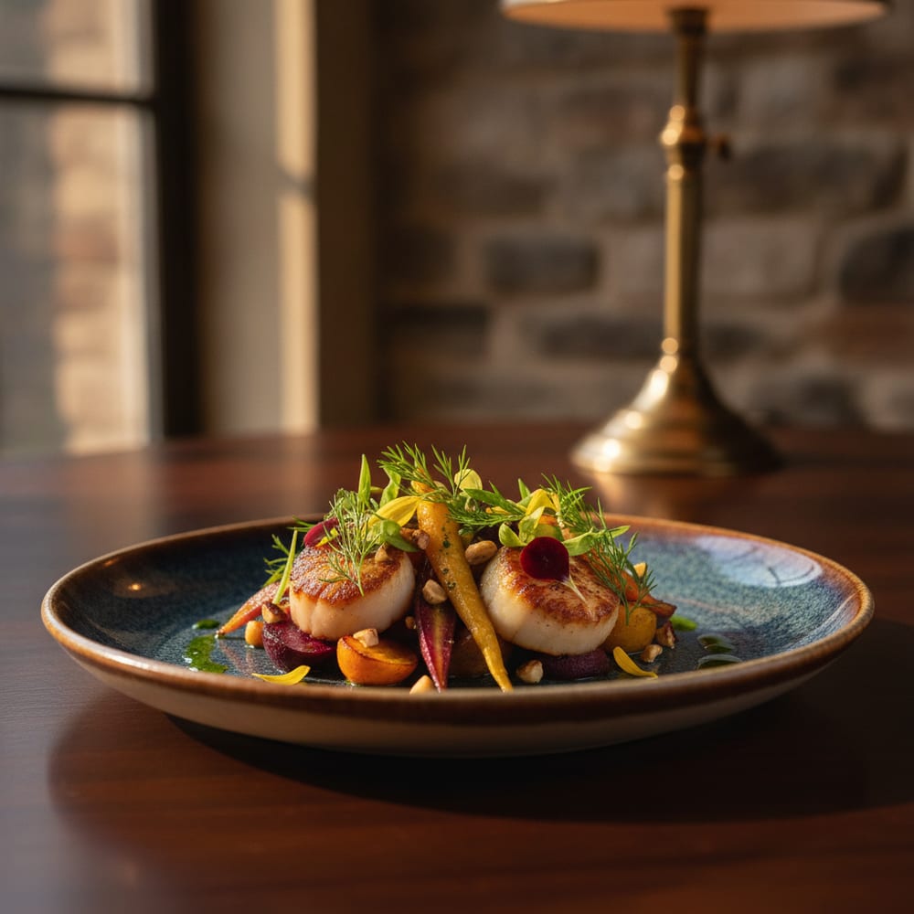 Seasonal farm-to-table dish, wood-fired