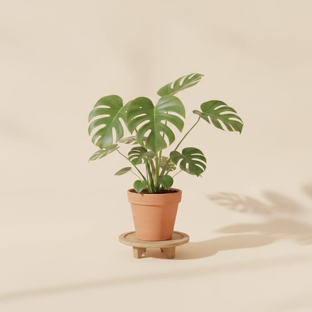 Potted monstera houseplant in soft daylight