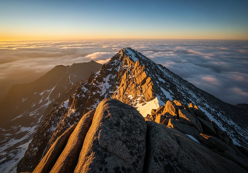 Granite ridgeline traverse in clear light, an intermediate graded route